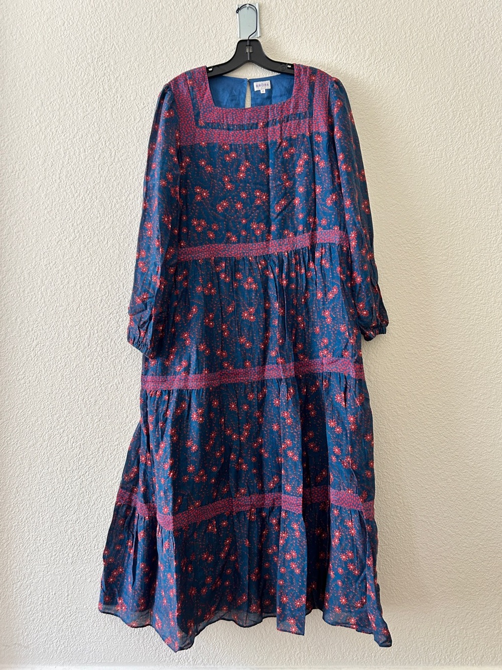 Brora Silk Blend Cotton Dress in Navy with Red Floral Print Pattern size 12